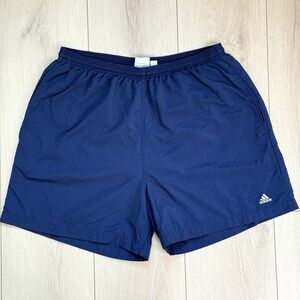 VTG Adidas Navy Nylon Shorts Men's 2XL Mesh Lined Swim Trunks Pockets El Salvado